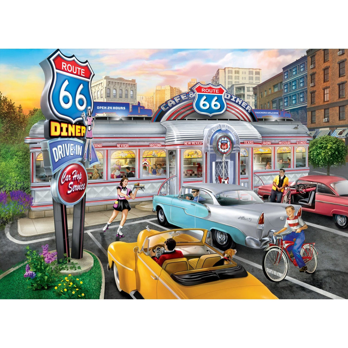 Cruisin' Route 66 - Rockin Rollin on 66 1000 Piece Jigsaw Puzzle