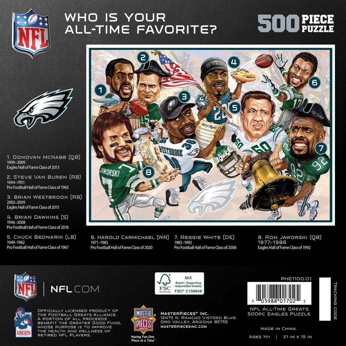 Philadelphia Eagles - All-Time Greats 500 Piece Jigsaw Puzzle