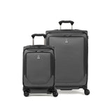 Travelpro Crew Classic 2-piece expandable spinner luggage set in Titanium Grey: compact carry-on and medium check-in bag