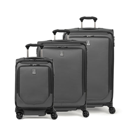 Travelpro Crew Classic 3-piece expandable spinner luggage set in Titanium Grey: 22-inch carry-on, medium and large check-in bags