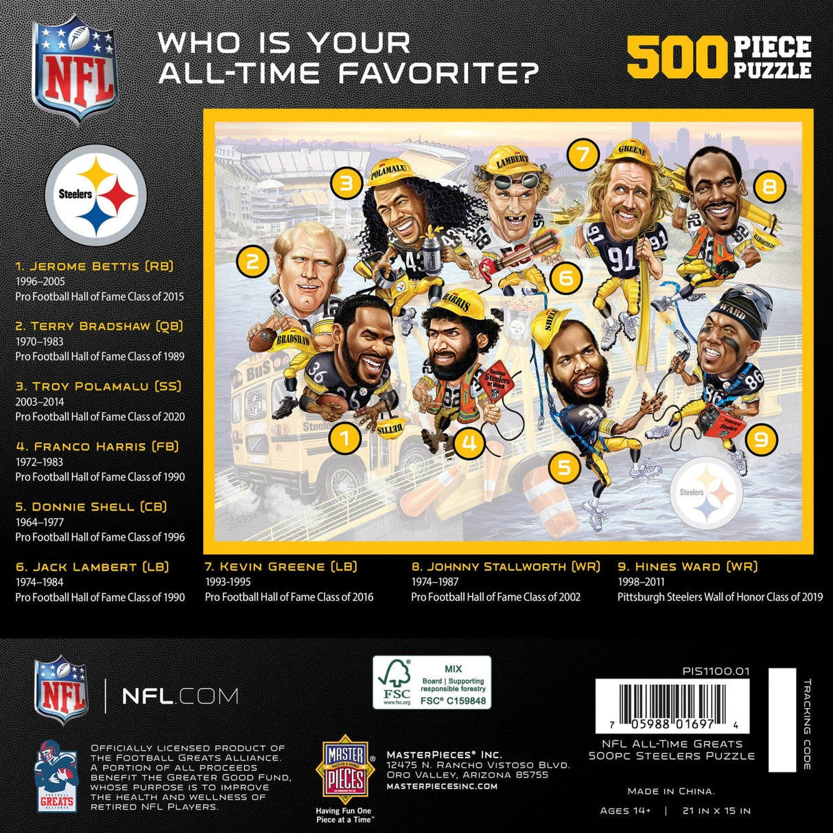 Pittsburgh Steelers - All-Time Greats 500 Piece Jigsaw Puzzle