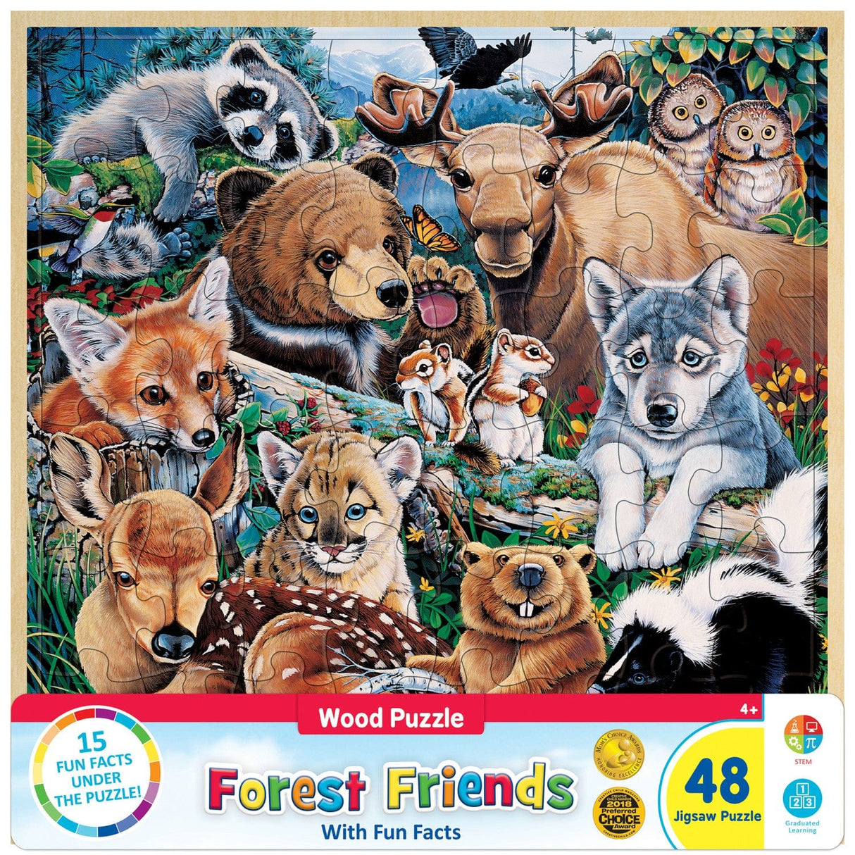 Wood Fun Facts - Forest Friends 48 Piece Wood Jigsaw Puzzle